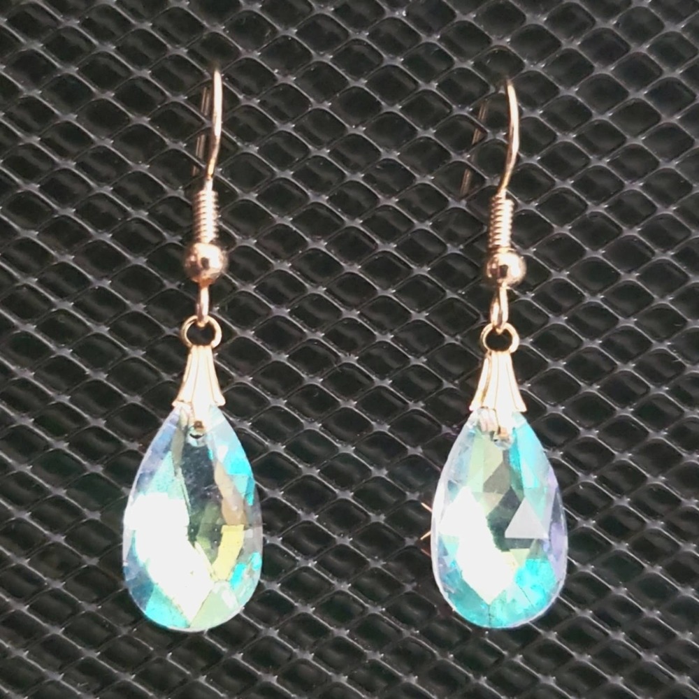 Iridescent glass crystal teardrop earrings - Picture 2 of 6